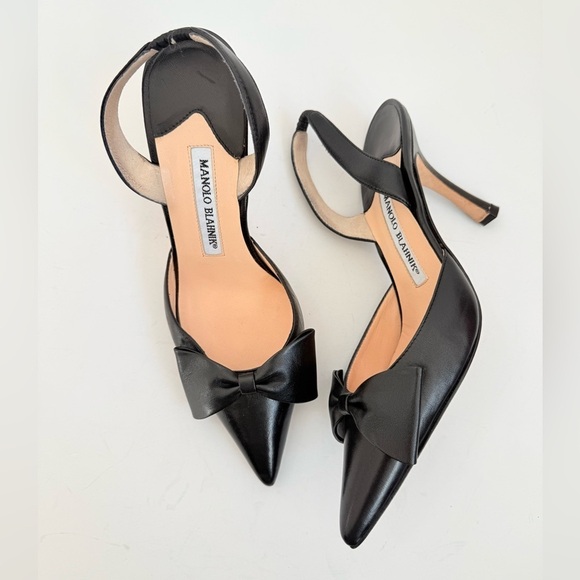 Manolo Blahnik Shoes - Manolo Blahnik Vintage Black Leather bow embellish slingback pumps EU36.5
